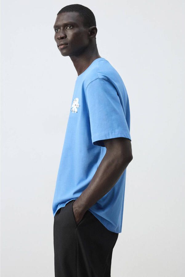 Mango Man relaxed fit T-shirt met print middenblauw - Foto 2