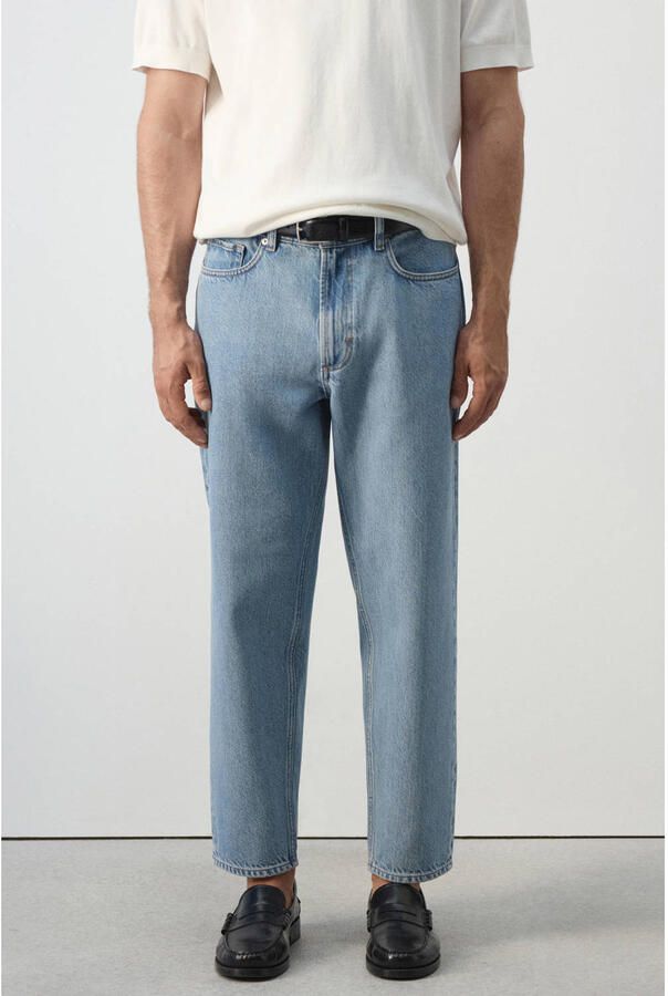 Mango Man Sammy tapered cropped jeans blauw