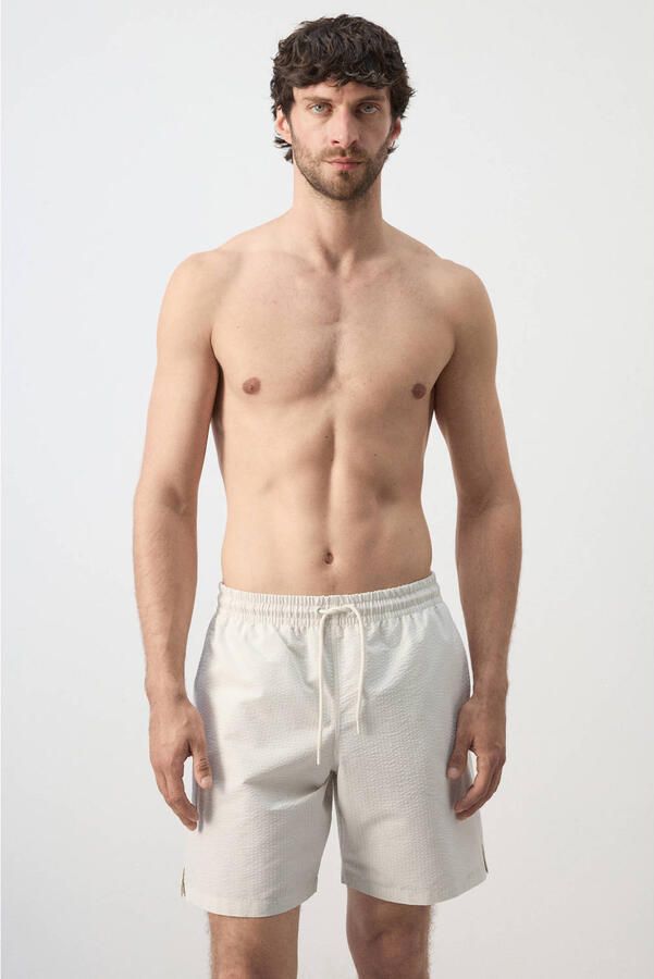 Mango Man seersucker zwemshort beige - Foto 3