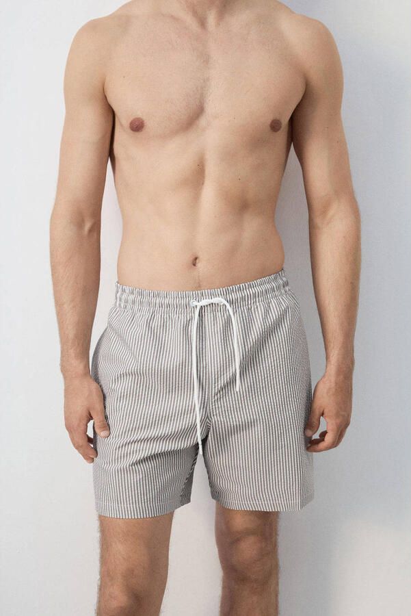 Mango Man seersucker zwemshort beige wit
