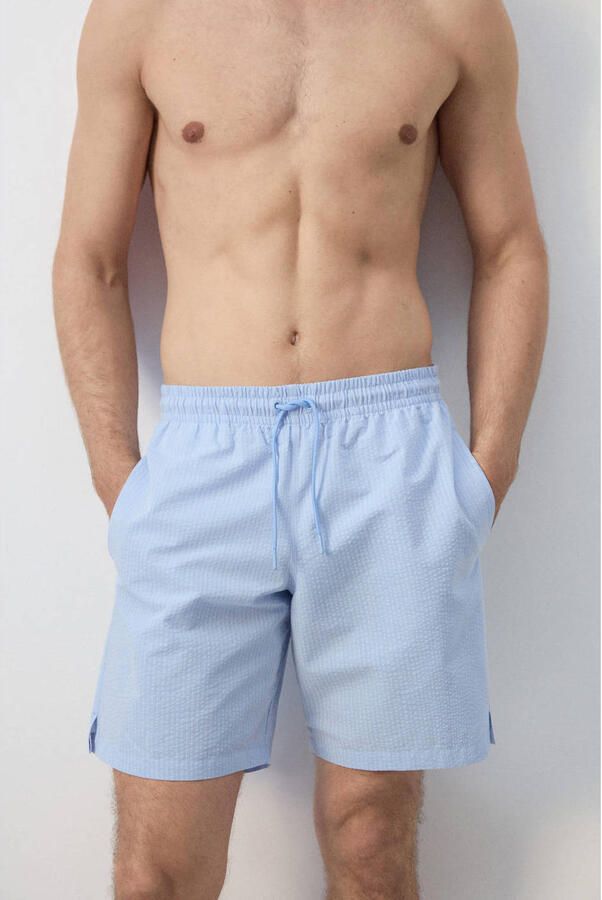 Mango Man seersucker zwemshort lichtblauw