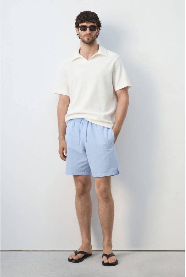 Mango Man seersucker zwemshort lichtblauw - Foto 2