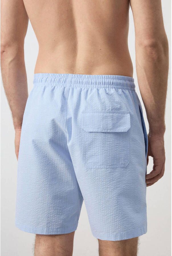 Mango Man seersucker zwemshort lichtblauw - Foto 3