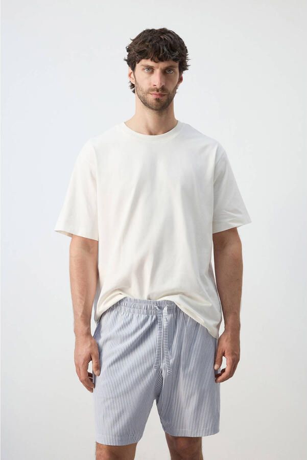 Mango Man shortama wit blauw