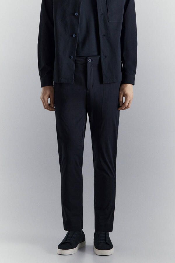Mango Man slim casual broek donkerblauw
