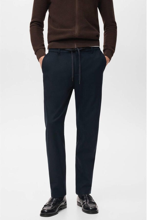 Mango Man slim casual broek donkerblauw
