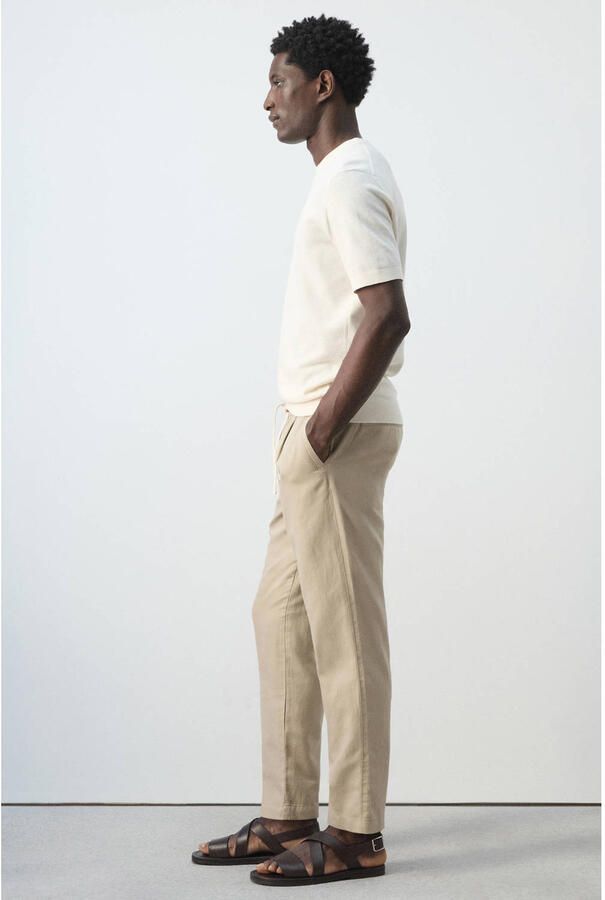 Mango Man slim casual broek met linnen beige - Foto 2