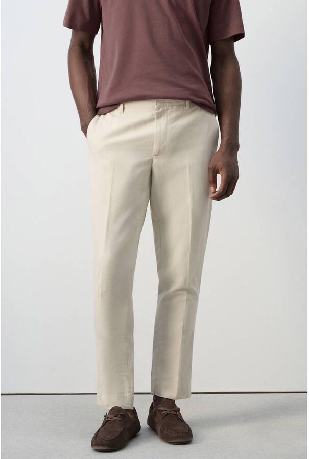 Mango Man slim casual broek met linnen beige