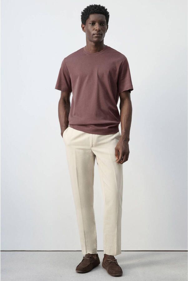 Mango Man slim casual broek met linnen beige - Foto 2