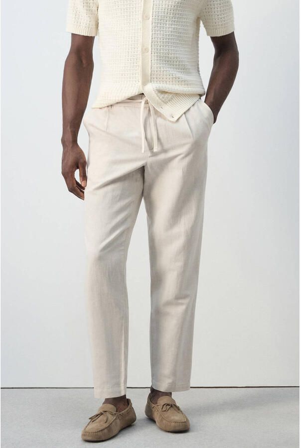 Mango Man slim casual broek met linnen ecru