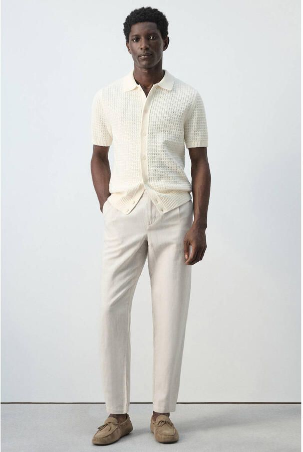 Mango Man slim casual broek met linnen ecru - Foto 3