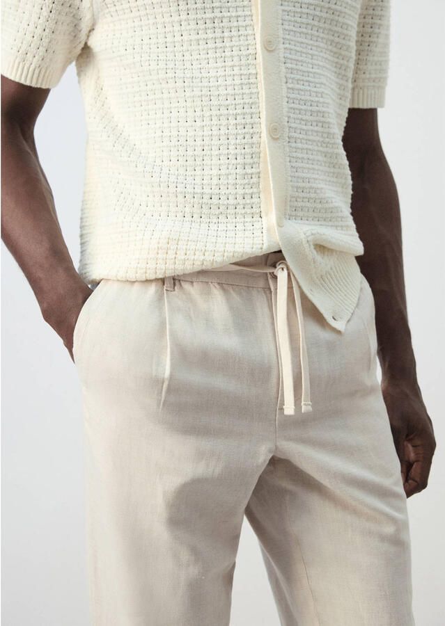 Mango Man slim casual broek met linnen ecru - Foto 2