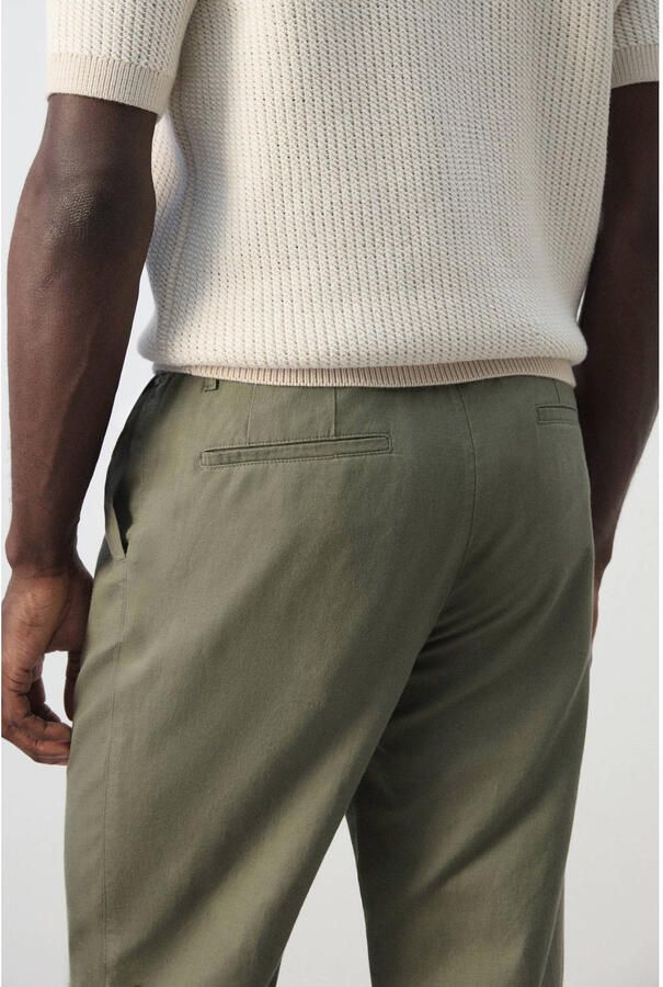 Mango Man slim casual broek met linnen groen - Foto 3