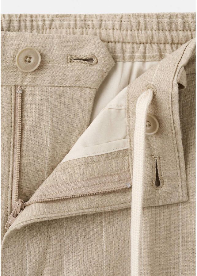 Mango Man slim casual broek met linnen met krijtstreep beige - Foto 2