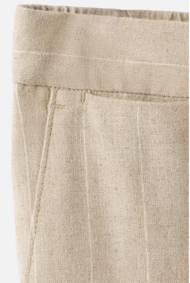Mango Man slim casual broek met linnen met krijtstreep beige - Foto 3