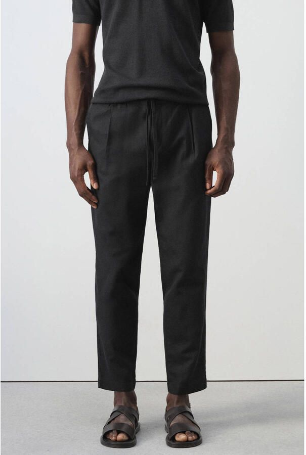 Mango Man slim casual broek met linnen zwart