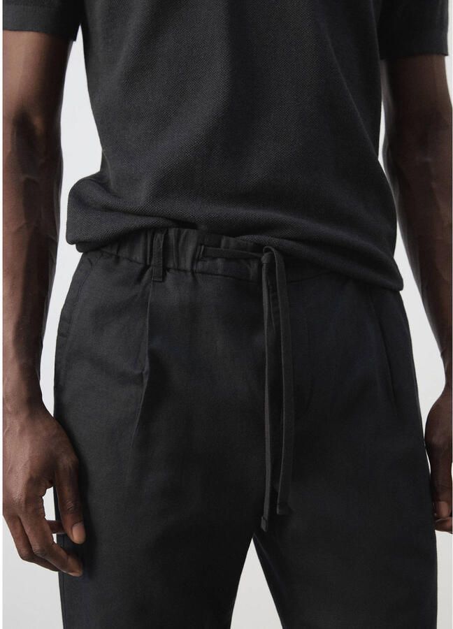 Mango Man slim casual broek met linnen zwart - Foto 2