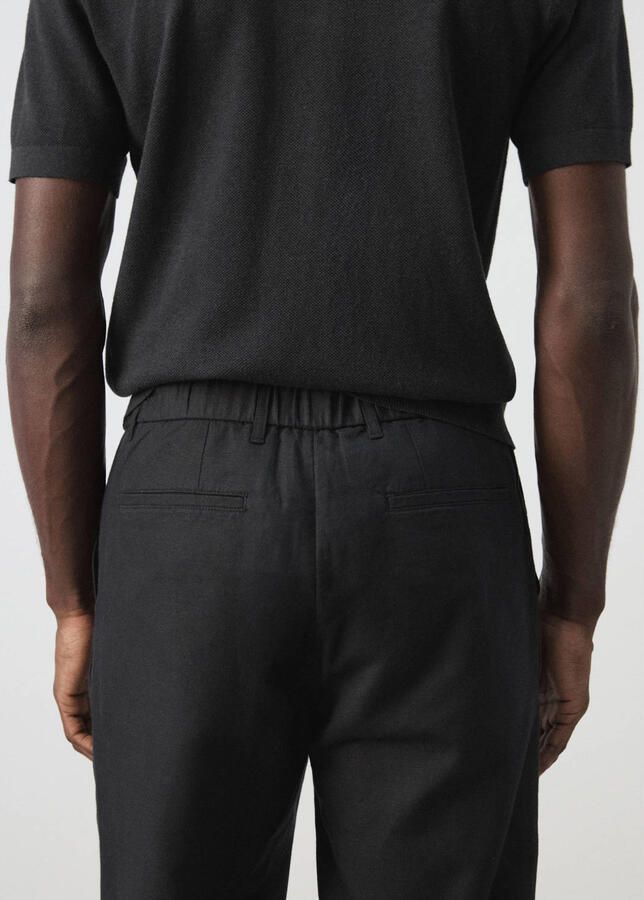 Mango Man slim casual broek met linnen zwart - Foto 3