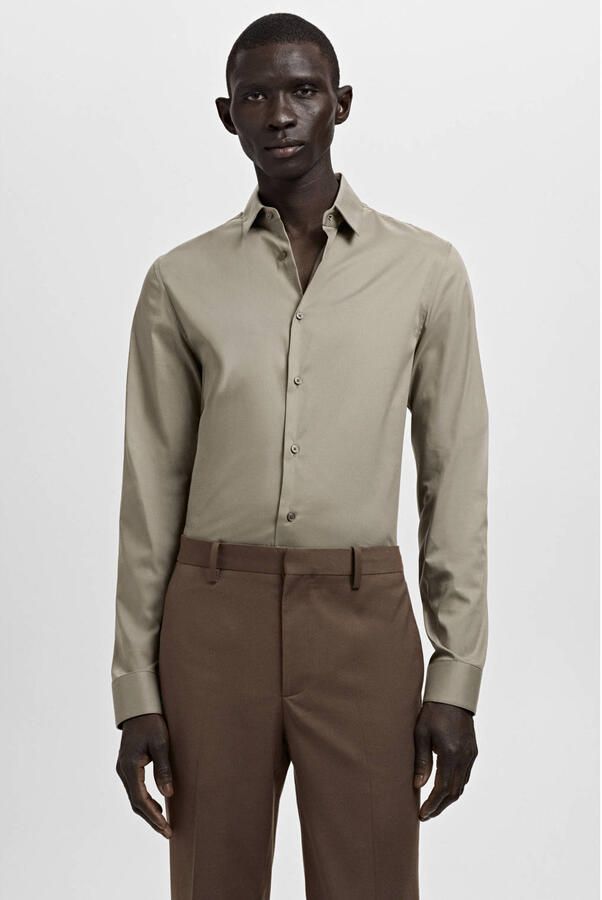 Mango Man Slim casual overhemd beige