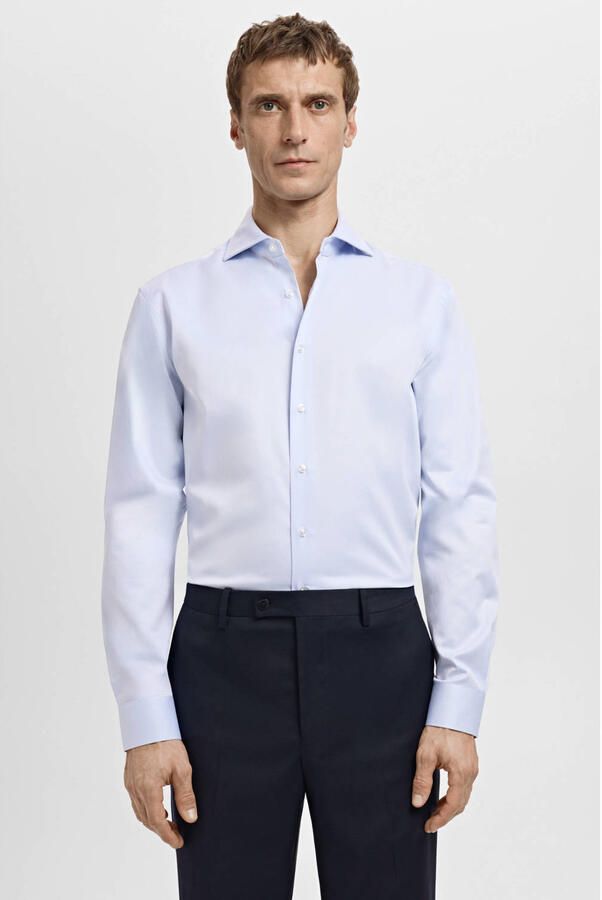 Mango Man Slim casual overhemd blauw