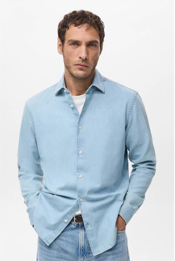 Mango Man slim casual overhemd blauw