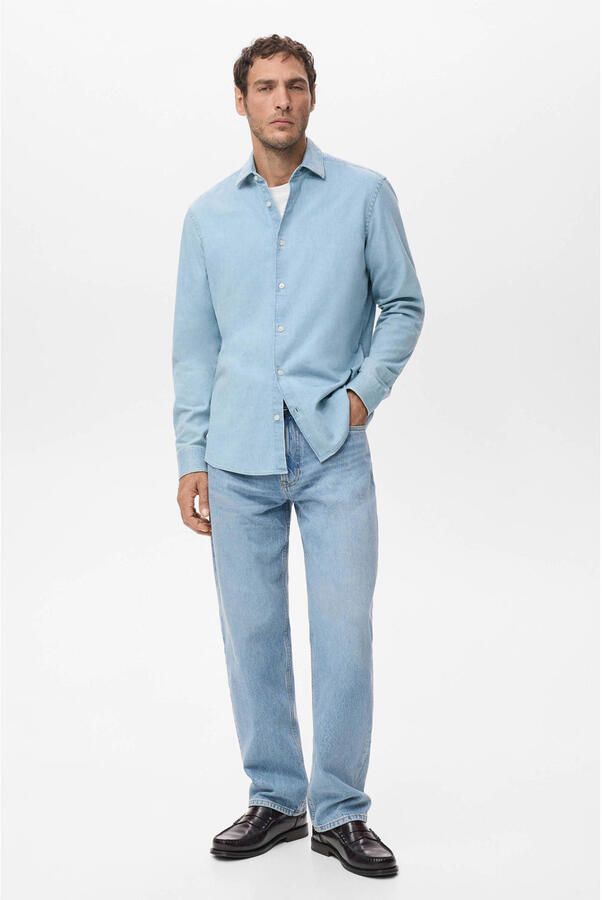 Mango Man slim casual overhemd blauw - Foto 3