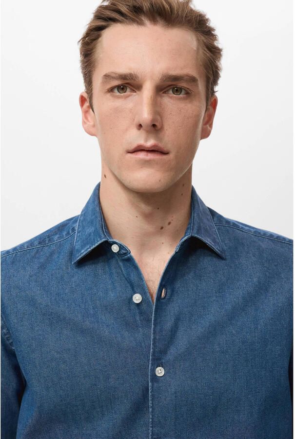 Mango Man slim casual overhemd donkerblauw - Foto 3