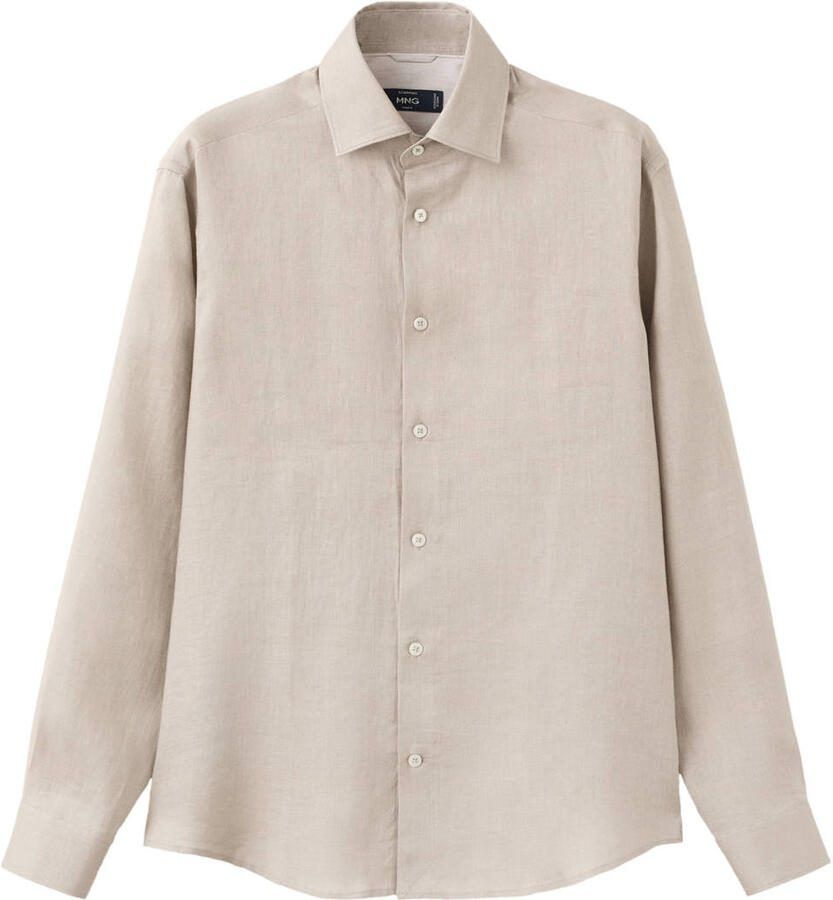 Mango Man slim casual overhemd met linnen beige - Foto 2
