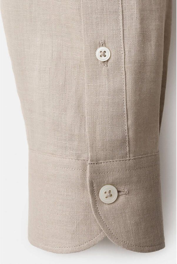 Mango Man slim casual overhemd met linnen beige - Foto 3
