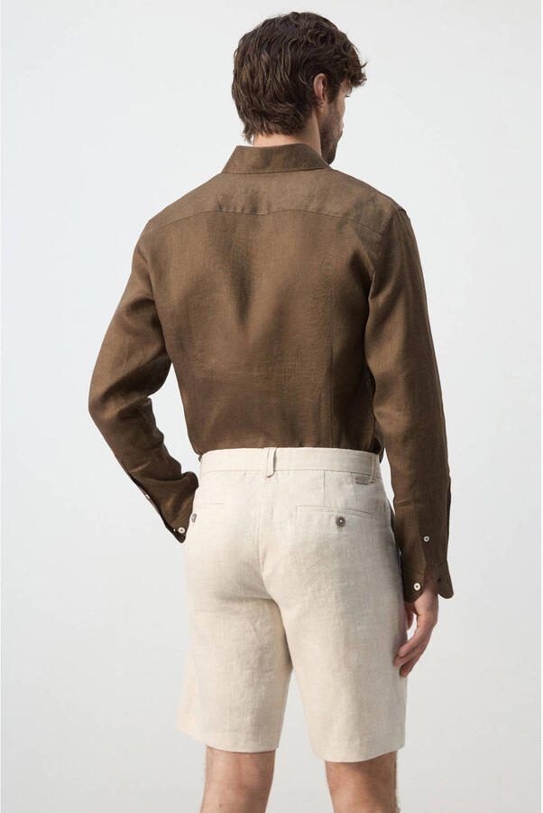 Mango Man slim casual overhemd met linnen bruin - Foto 3