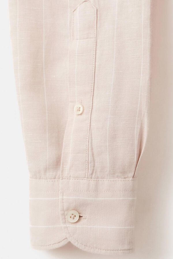 Mango Man slim casual overhemd met linnen met krijtstreep beige - Foto 3
