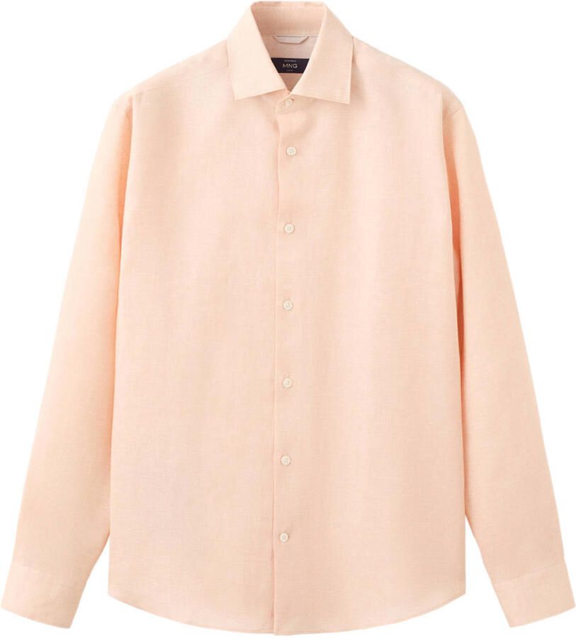 Mango Man slim casual overhemd met linnen oranje - Foto 2