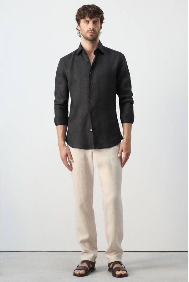 Mango Man slim casual overhemd met linnen zwart - Foto 2