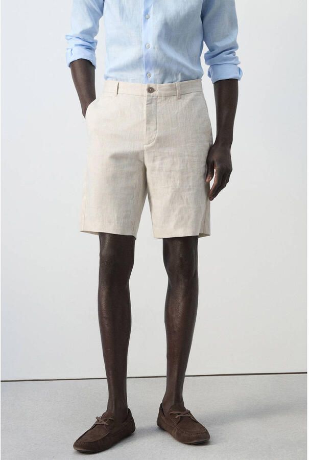 Mango Man slim casual short met linnen beige