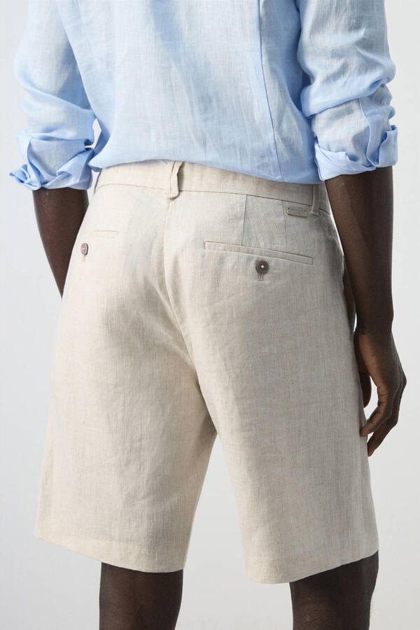 Mango Man slim casual short met linnen beige - Foto 3