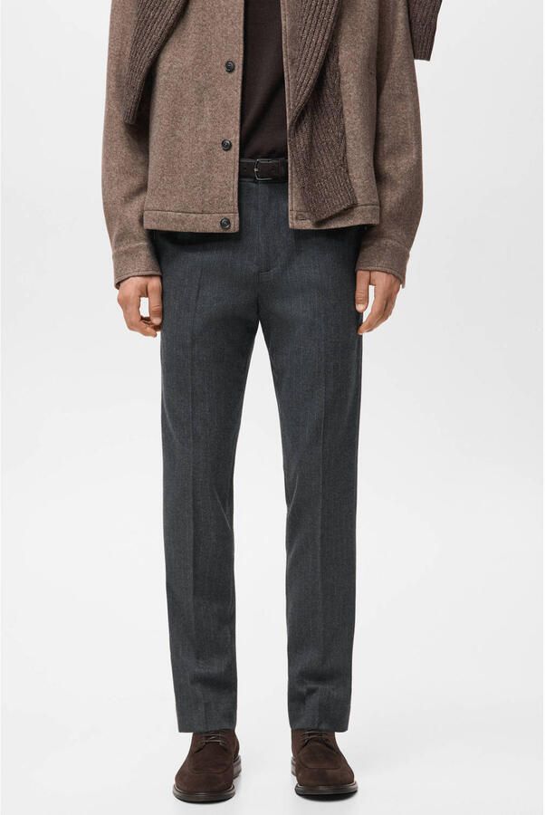 Mango Man slim chino met krijtstreep grijs