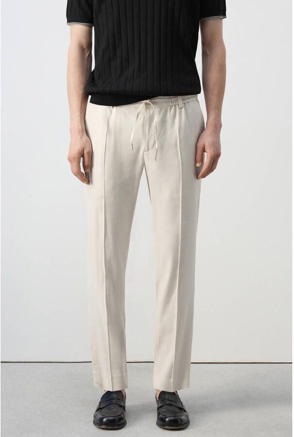 Mango Man slim chino met linnen beige