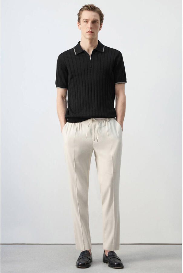 Mango Man slim chino met linnen beige - Foto 2