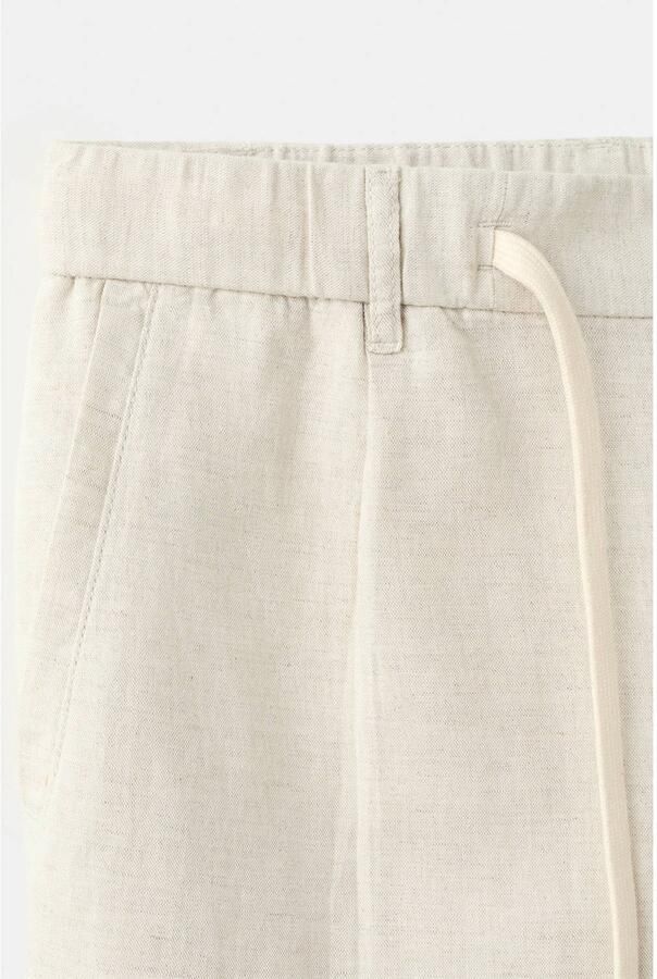 Mango Man slim fit broek met linnen lichtbeige - Foto 3