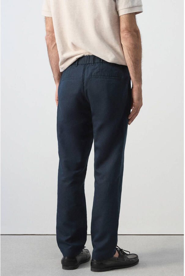 Mango Man slim fit casual broek met linnen marine - Foto 3