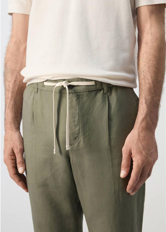 Mango Man slim fit casual broek met linnen middengroen - Foto 2