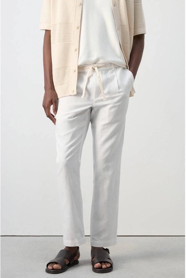 Mango Man slim fit casual broek met linnen naturel wit