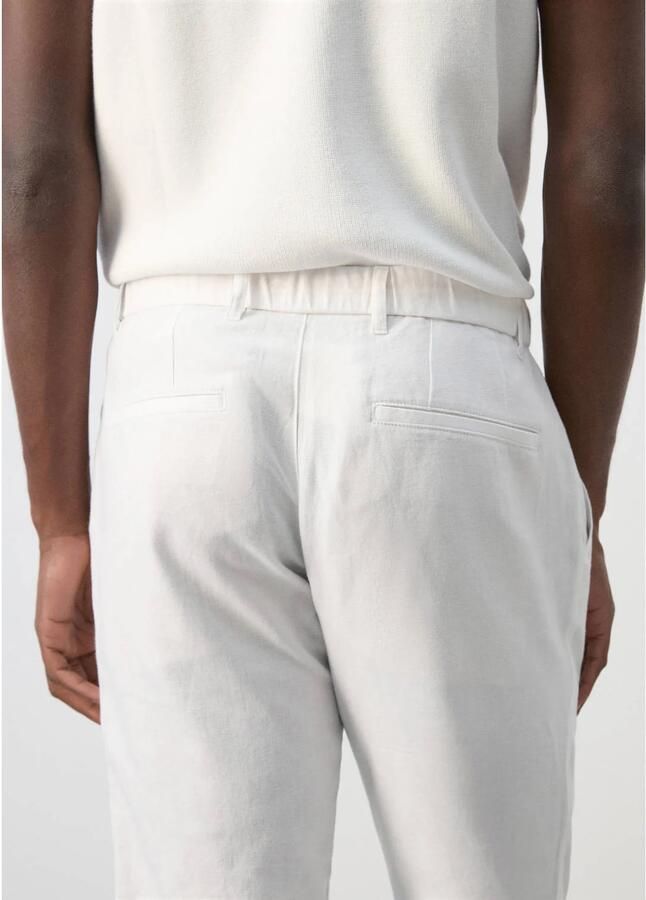 Mango Man slim fit casual broek met linnen naturel wit - Foto 2