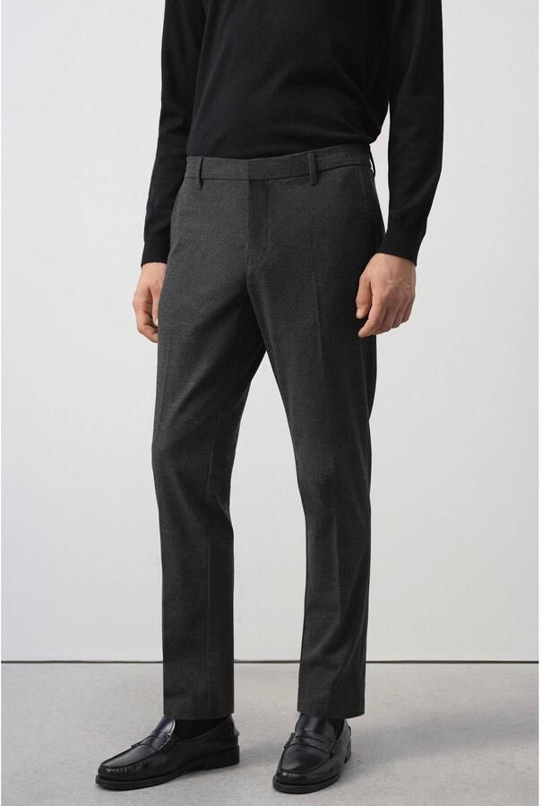 Mango Man slim fit casual broek met melée donkergrijs