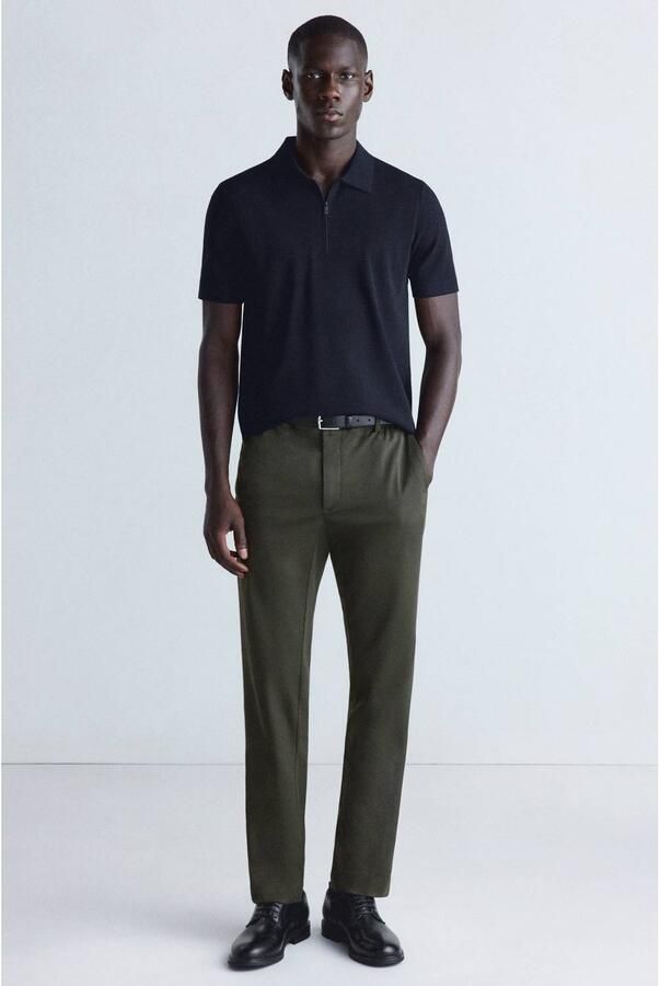 Mango Man slim fit casual broek met wol kaki - Foto 3