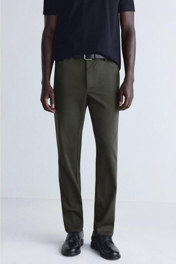 Mango Man slim fit casual broek met wol kaki