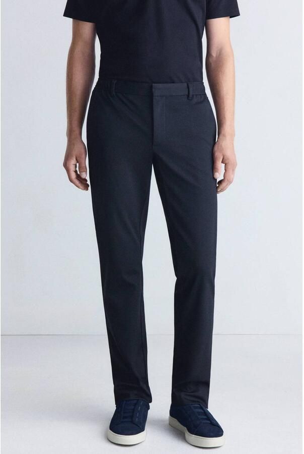 Mango Man slim fit casual broek met wol marine