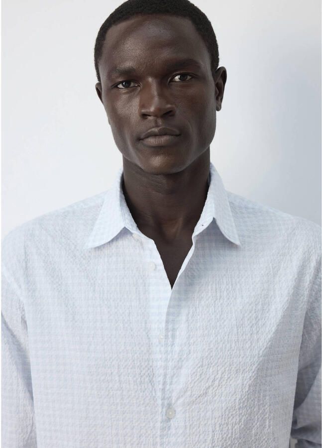 Mango Man slim fit casual geruit overhemd lichtblauw - Foto 2