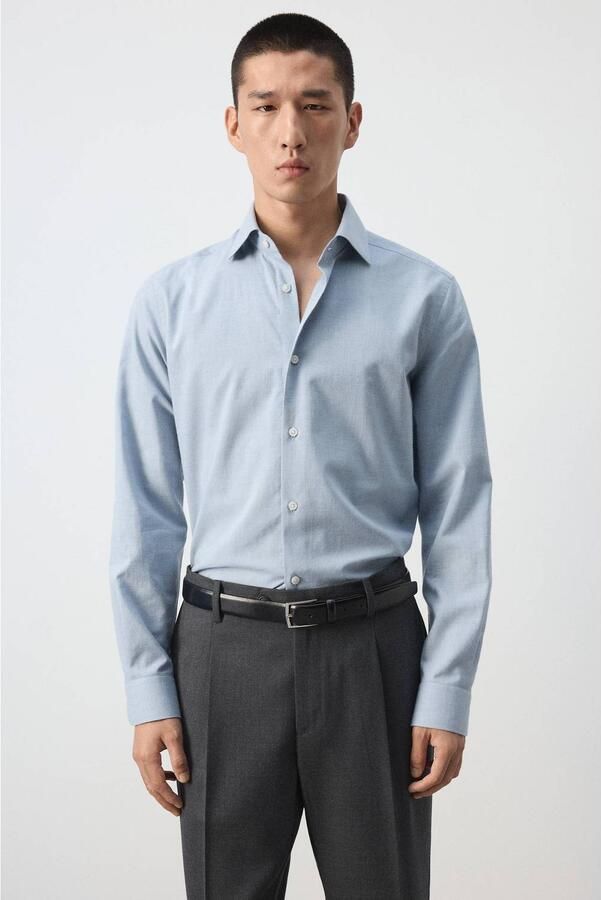 Mango Man slim fit casual overhemd lichtblauw
