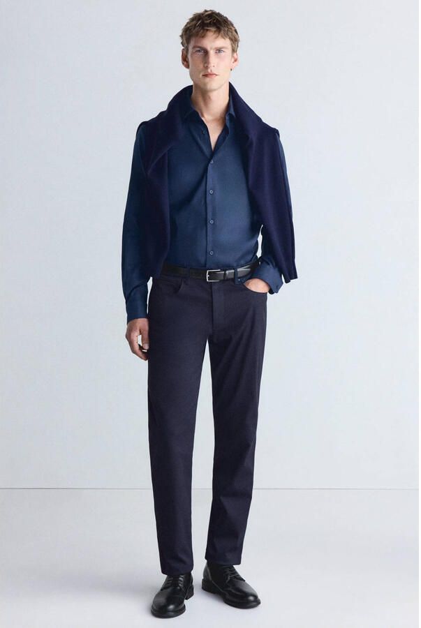 Mango Man slim fit casual overhemd middenblauw - Foto 3
